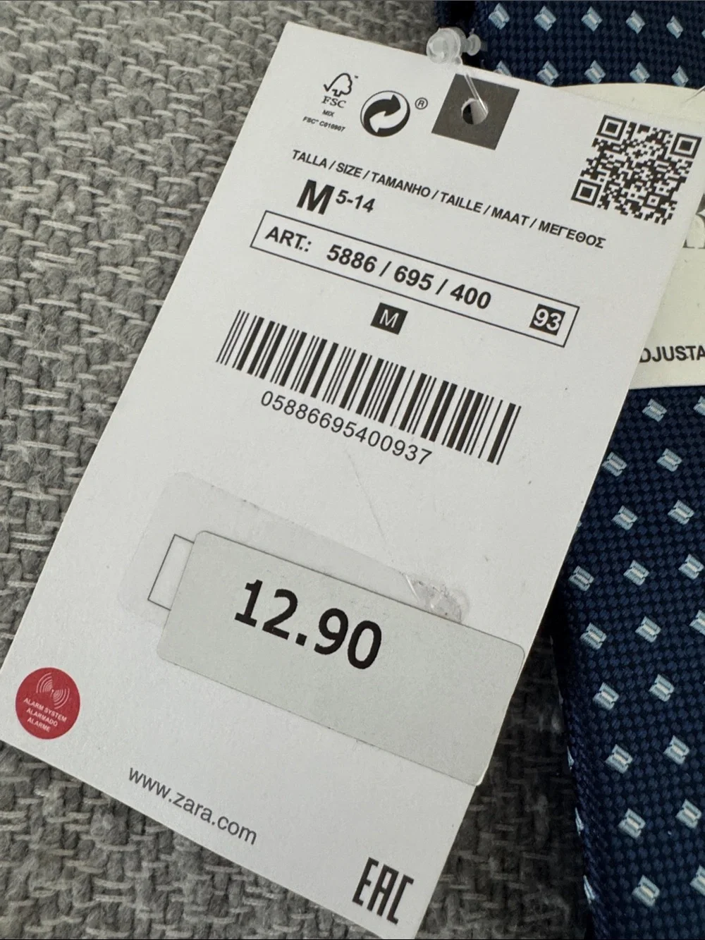 ZARA Navy Blue Tie with Light Blue Diamond Pattern